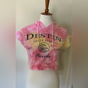 Destin FL beach crop top with hood and draw string